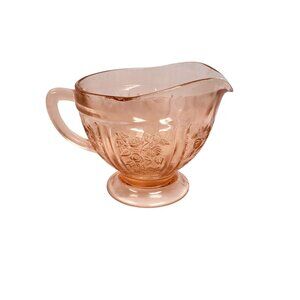 Pink Depression Cream Footed Vintage Cream Pitcher Flowers Roses Footed Handle